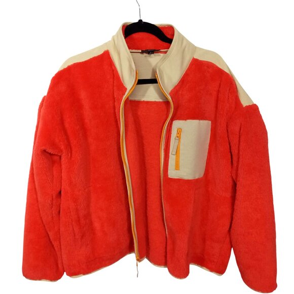 *SOLD* J Crew Fleece Jacket Womens L Orange Tan Full Zip Sherpa Superplush Soft - Picture 8 of 8